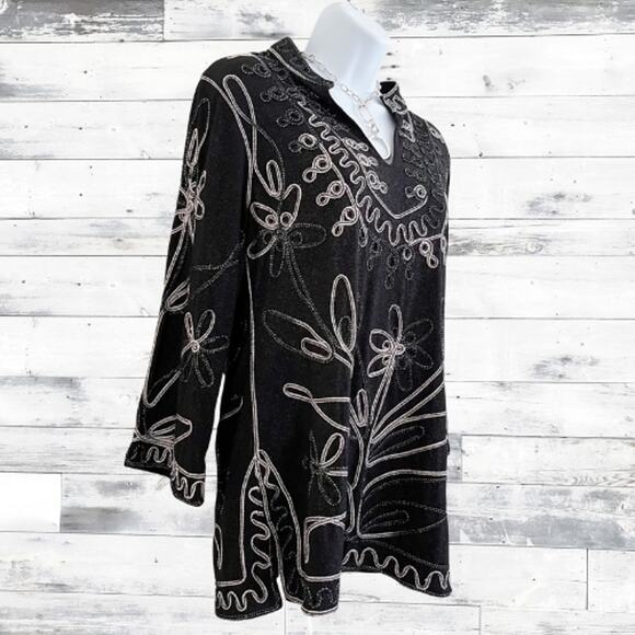 ONCE AGAIN Black Tunic w/ Metallic Soutache Detail, S - Picture 4 of 9